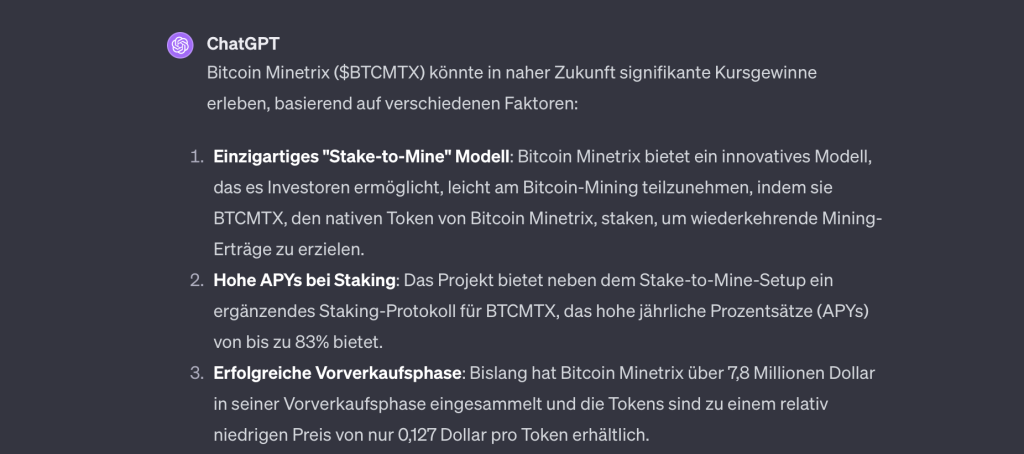 KI über Bitcoin Minetrix 